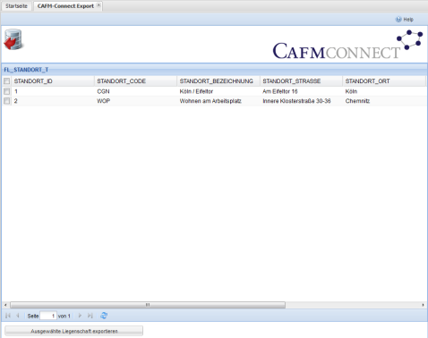 Screenshot CAFM-Connect-Export-Fenster